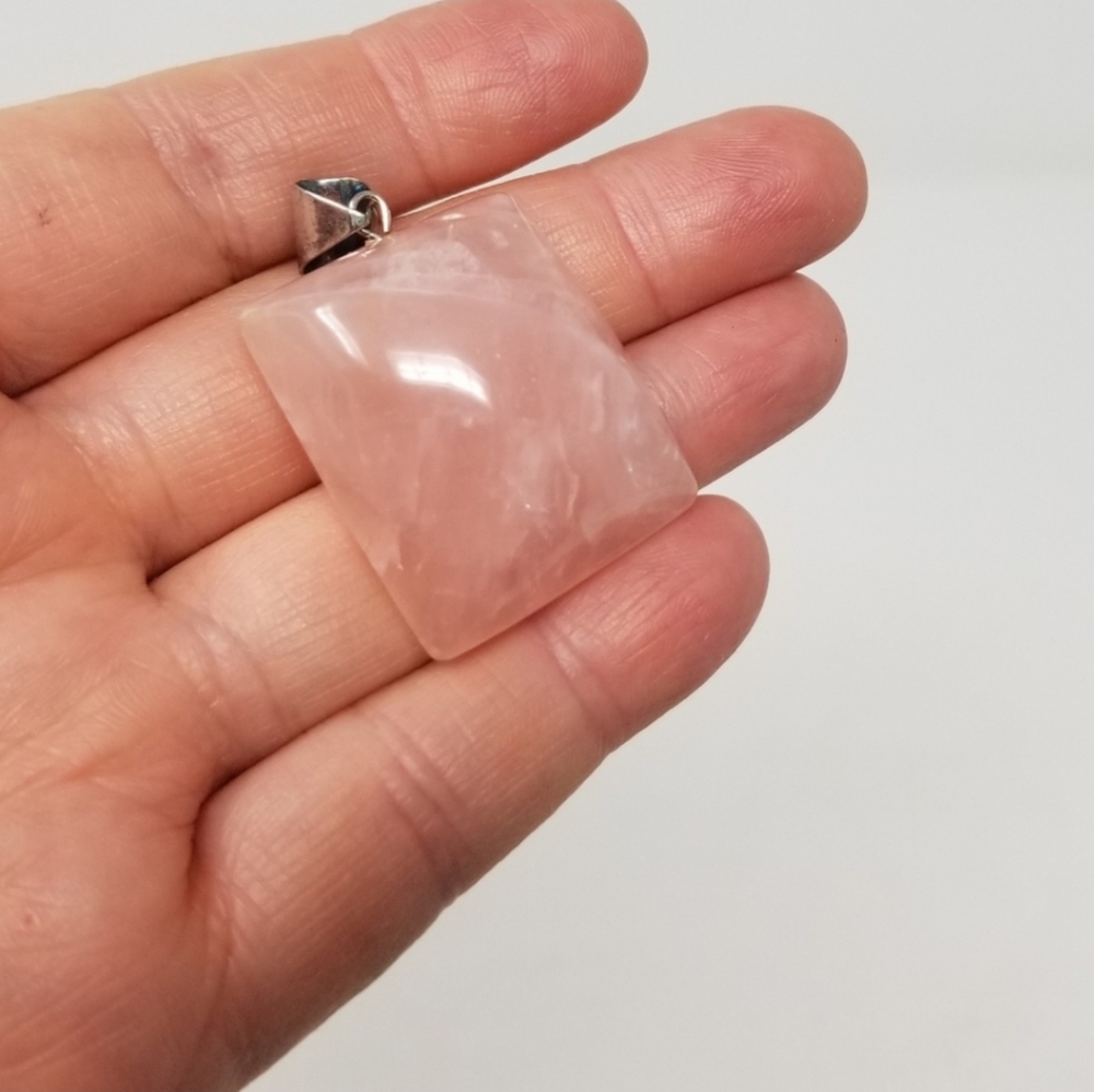 NEW Rose Quartz Rectangle Pendant Necklace Pink Crystal Heart Chakra Gemstone